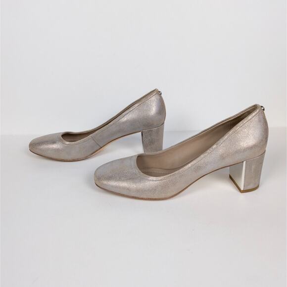 DONALD PLINER Corin Mid-Heel Pumps Beige Shimmer Rounded Toe Women's 8.5 - Picture 6 of 9